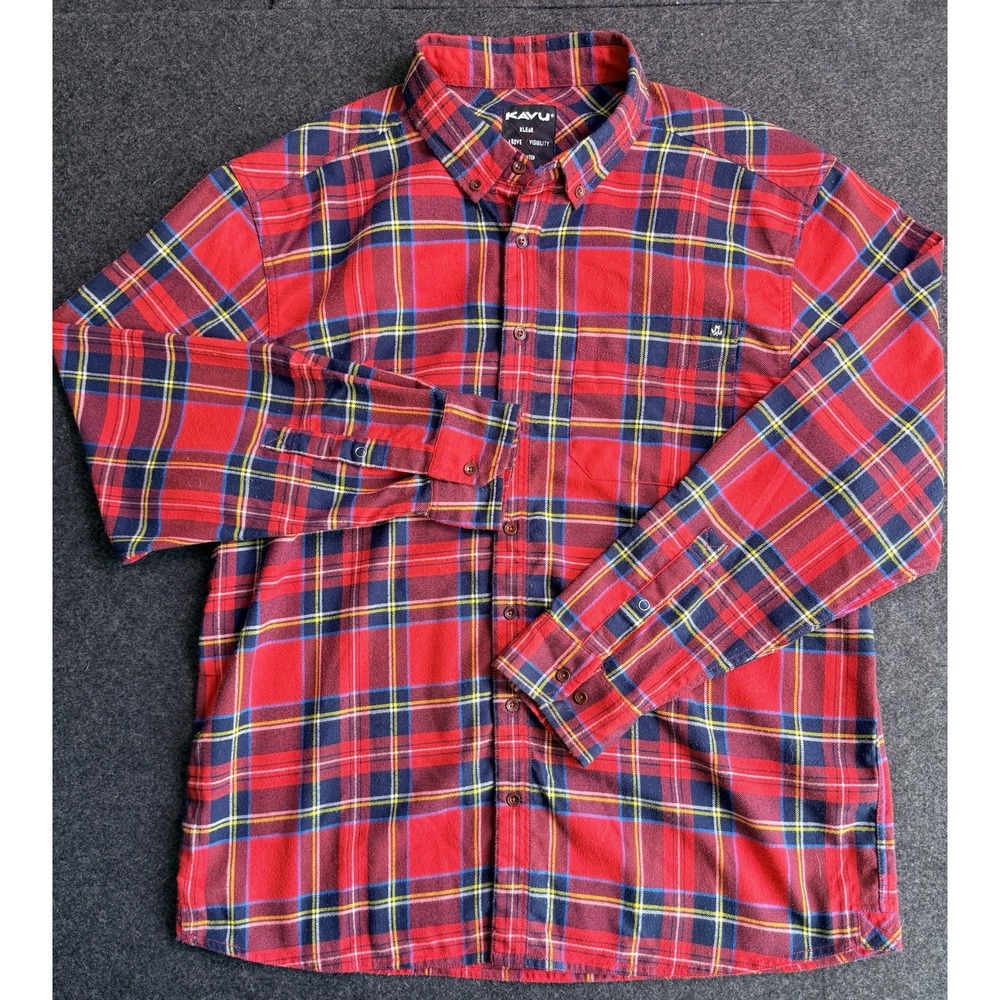 Kavu Men's Red Multicolor Plaid Flannel Shirt Size XXL Long Sleeve Button Down